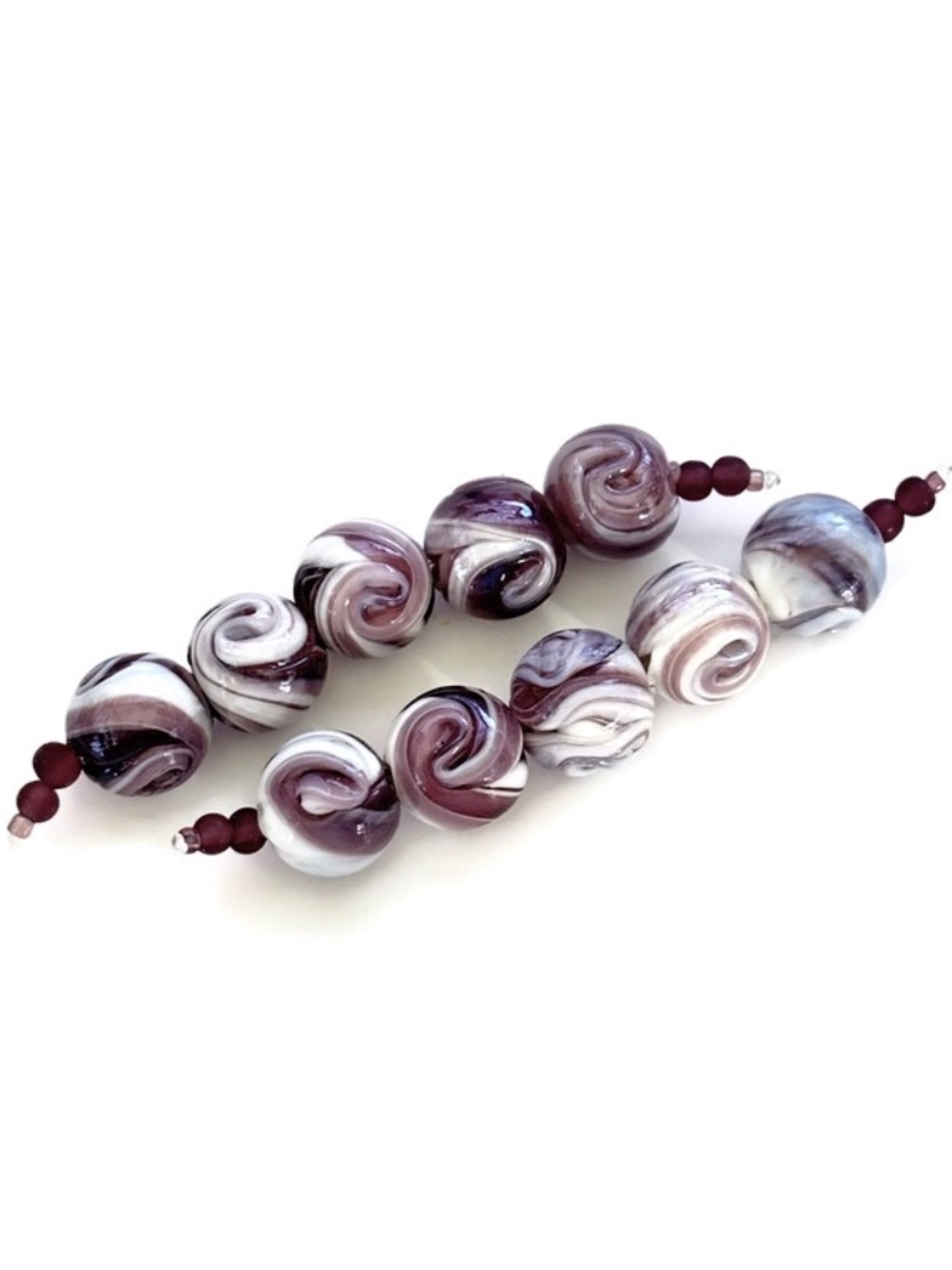 As Low As $2 Mauve & White Folded Glass Round Handmade Lampwork Beads 16mm (5)